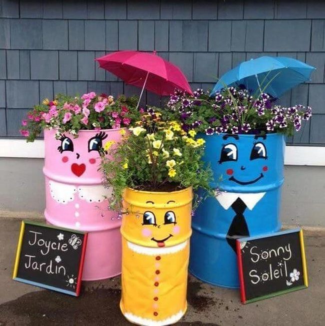 Painted Barrels With Umbrellas