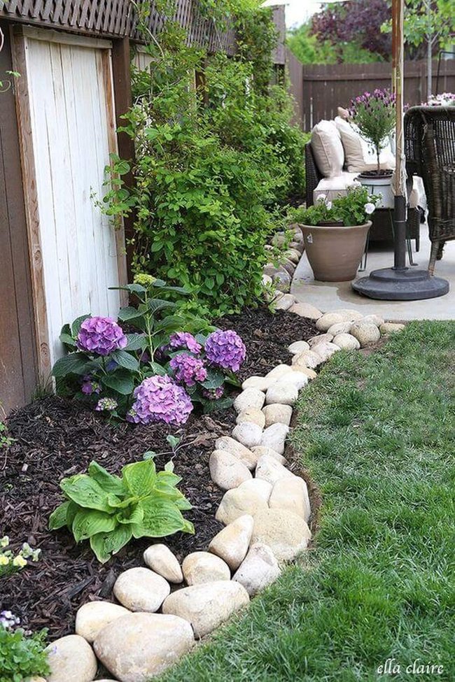 Purple Hydrangeas Through Stone Path