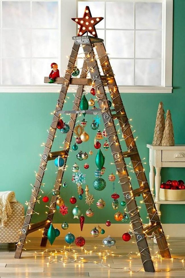 Wooden Ladder With Twinkling Lights