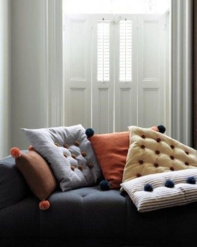 Pom-Pom Pillows Orange Stripes