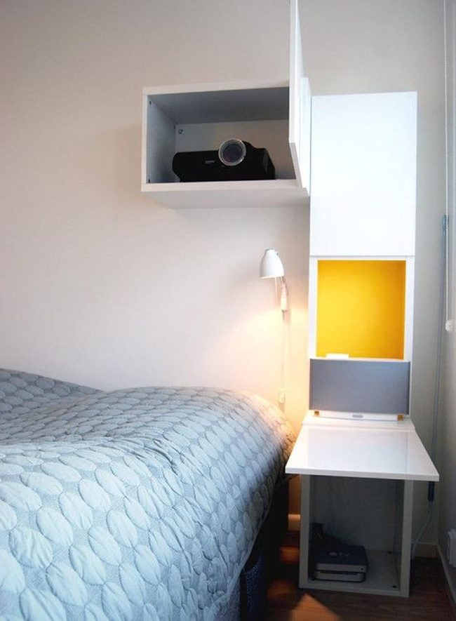 White Bedroom, Yellow Shelf Pops