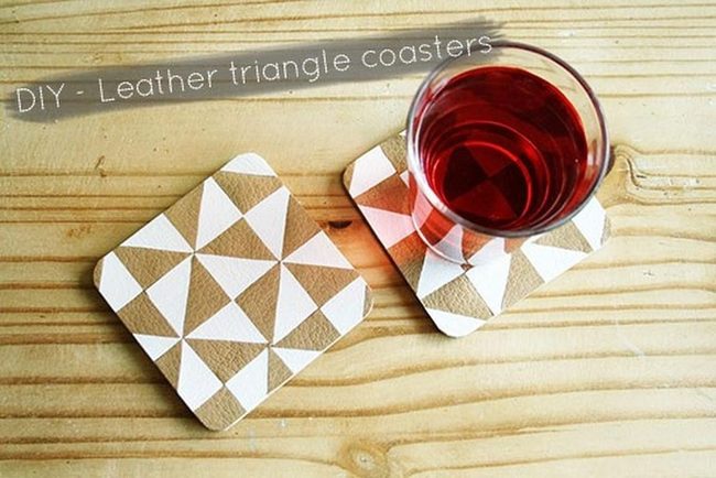 Leather Triangle Coasters Wood Grain