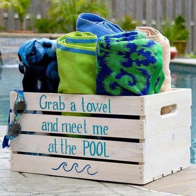 Wooden Poolside Towel Station