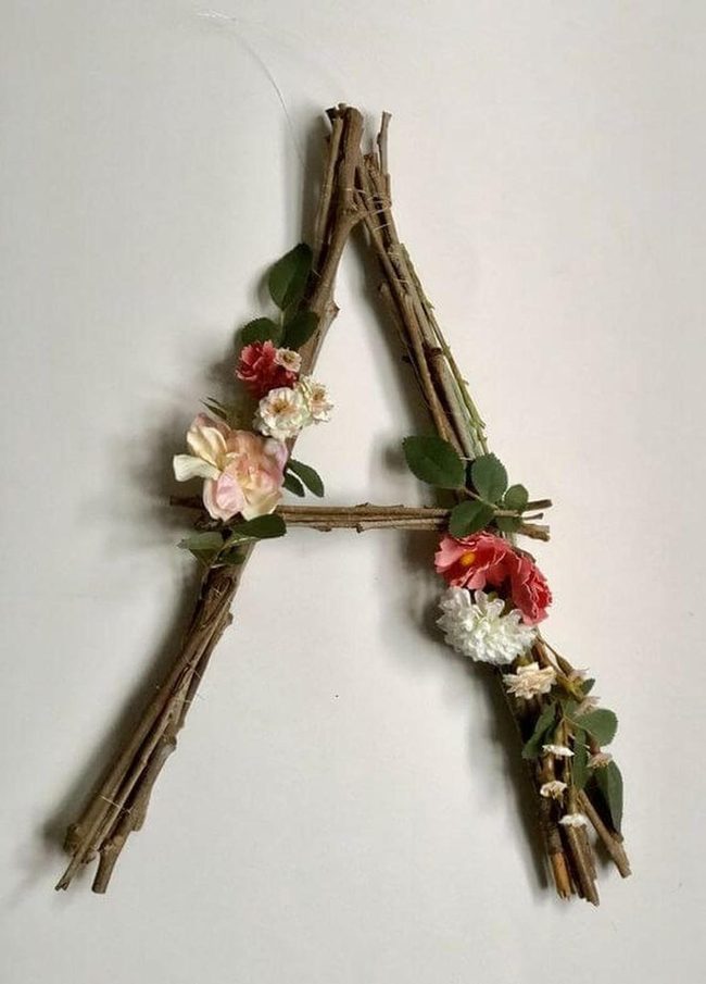 Floral-Accented Twig Letter