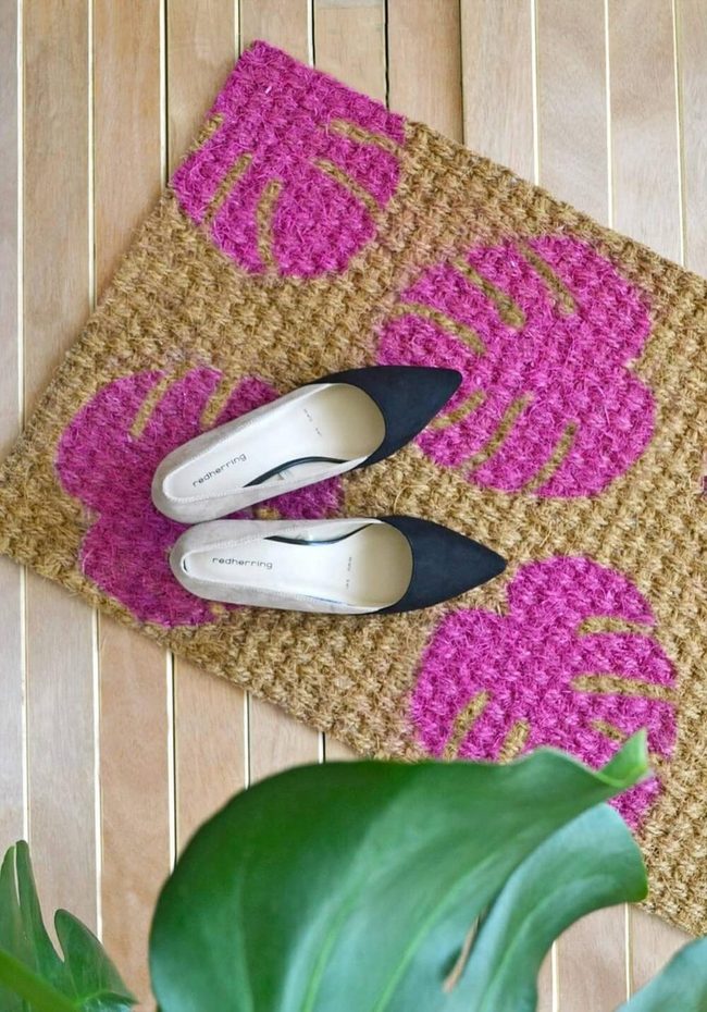 Pink Monstera Leaf Doormat