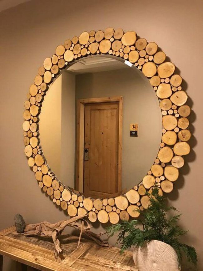 Natural Wood Slice Mirror
