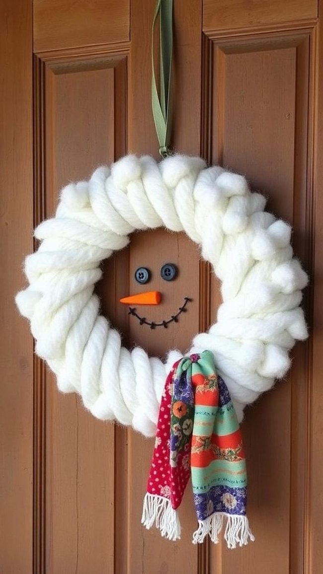 White Yarn Snowman Wreath