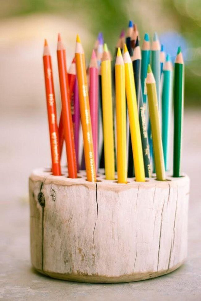Carved Wood Pencil Holder