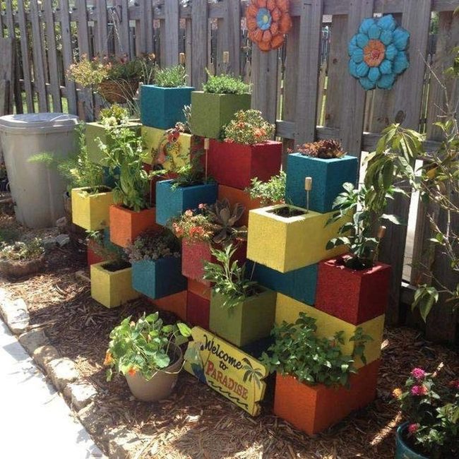 Painted Cinder Block Garden