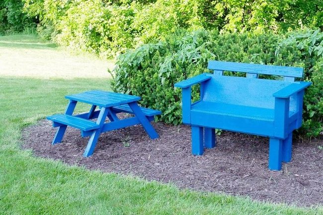 Blue Backyard Picnic Table