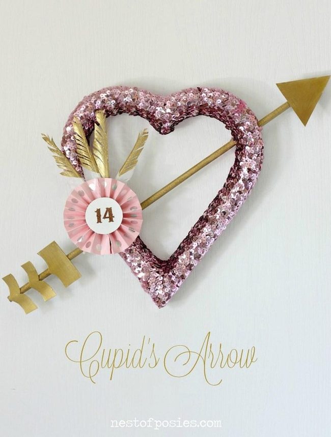 Sequined Heart With Gold Arrow