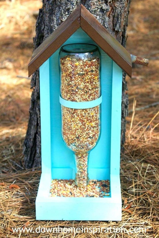 Upcycled Wine Bottle Bird Feeder