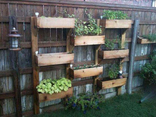 Wooden Fence Planters Blooming
