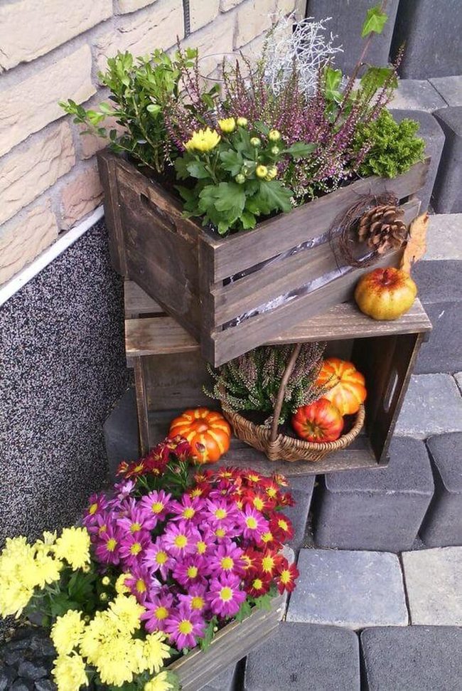 Stacked Wood Crates, Fresh Blooms