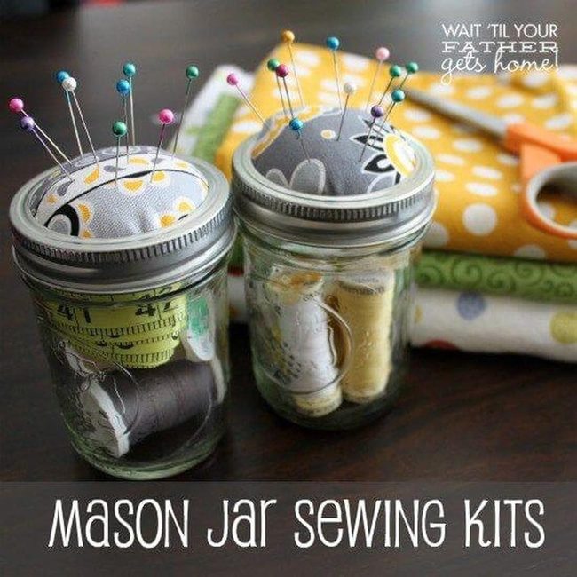 Colorful Thread-Filled Mason Jars