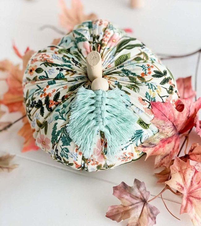 Teal Orange Fabric Pumpkin