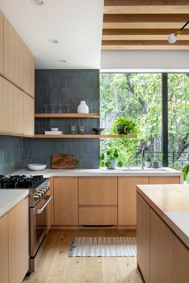 Light Wood Meets Gray Tiles