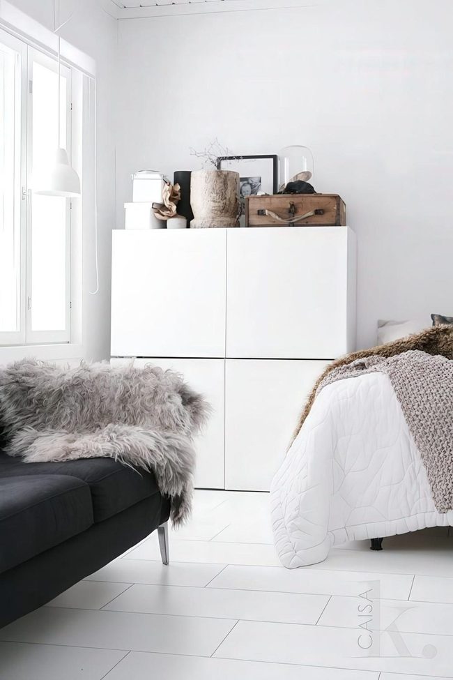 Black Couch, Gray Throw, Calm