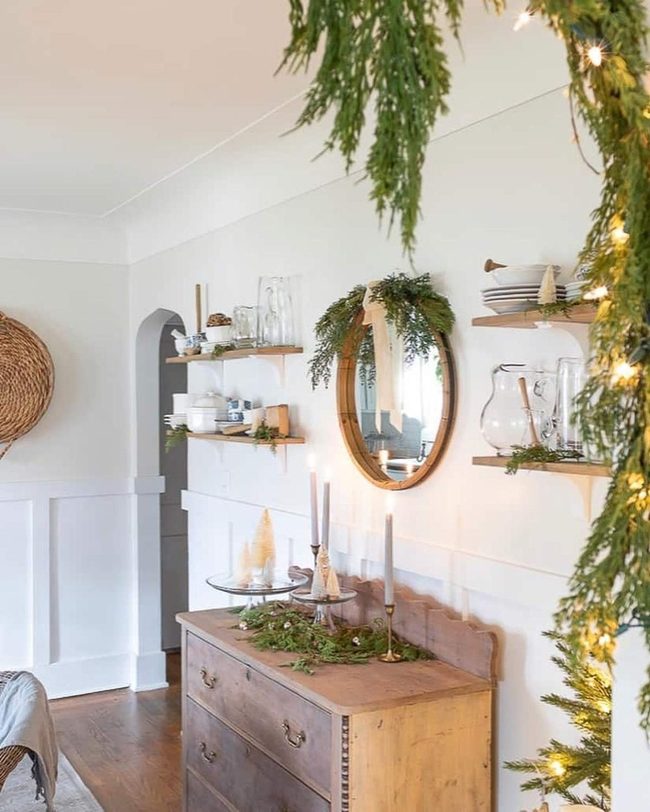 Greenery-Framed Mirror With Twinkle Lights