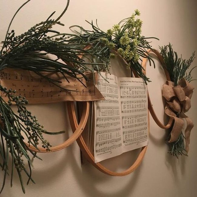 Vintage Sheet Music In Wooden Hoops