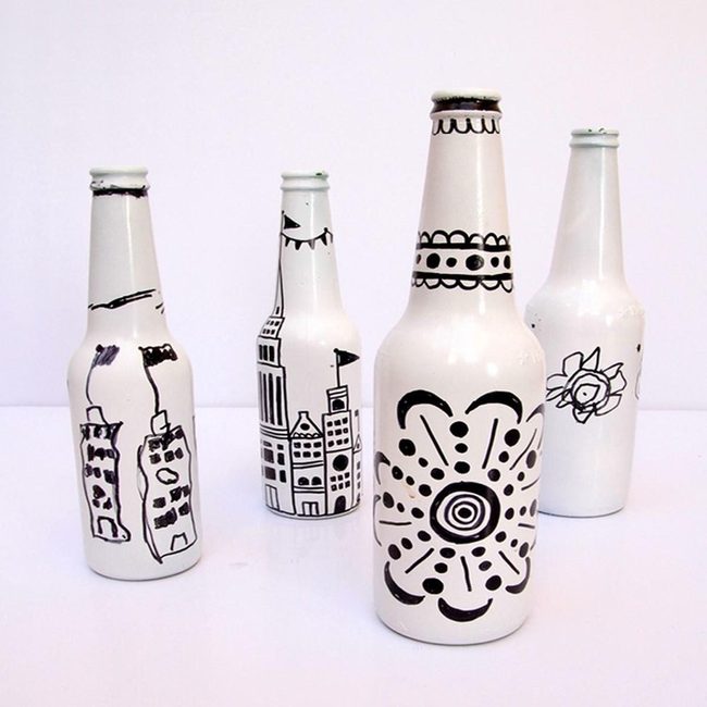 Black And White Illustrated Bottles
