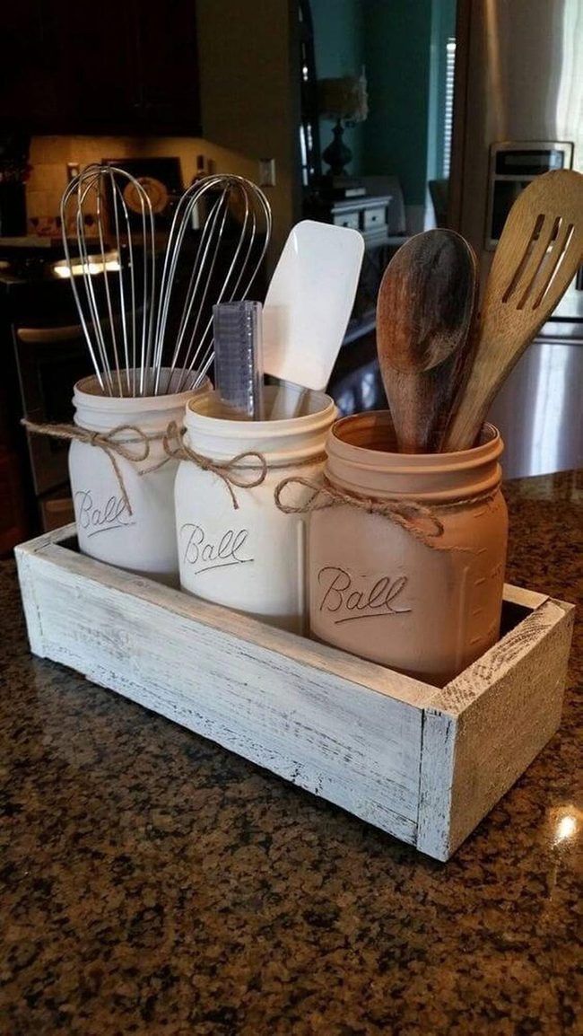 Cream Mason Jars On Wood