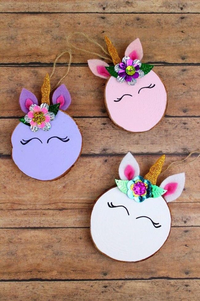 Colorful Wood Slice Unicorns