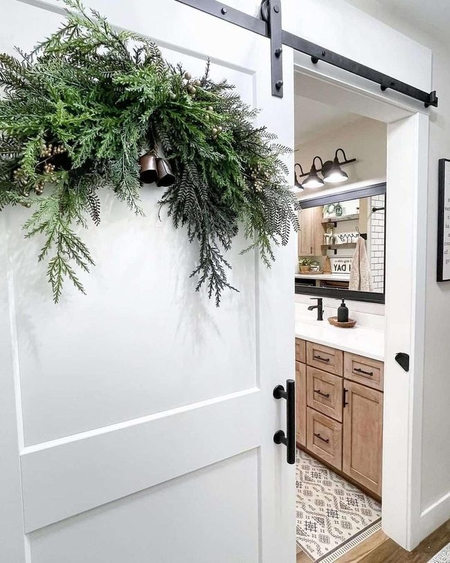 White Shaker Bathroom With Barn Doors