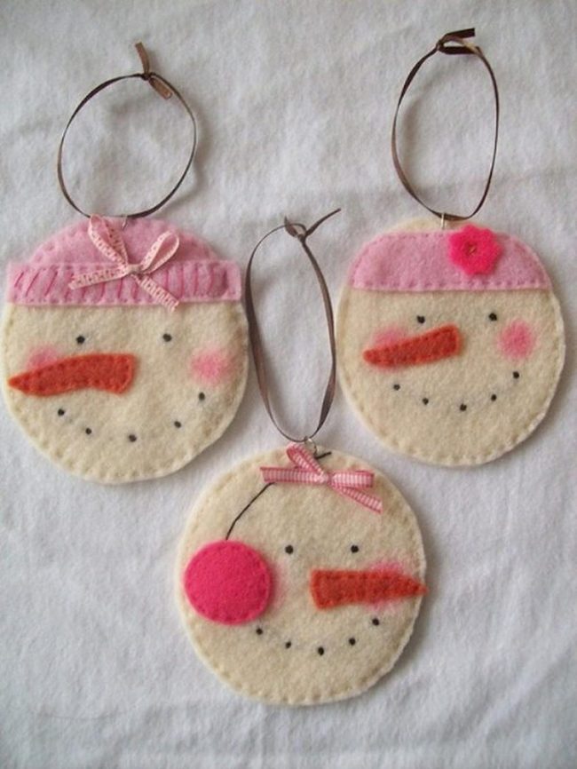 Felt Snowmen Pink Hats