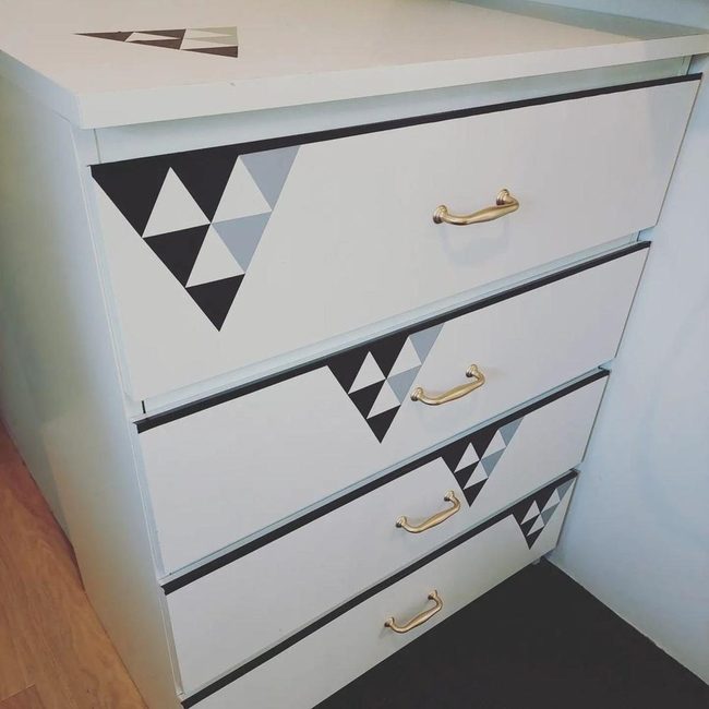 Geometric White Dresser Gold Hardware