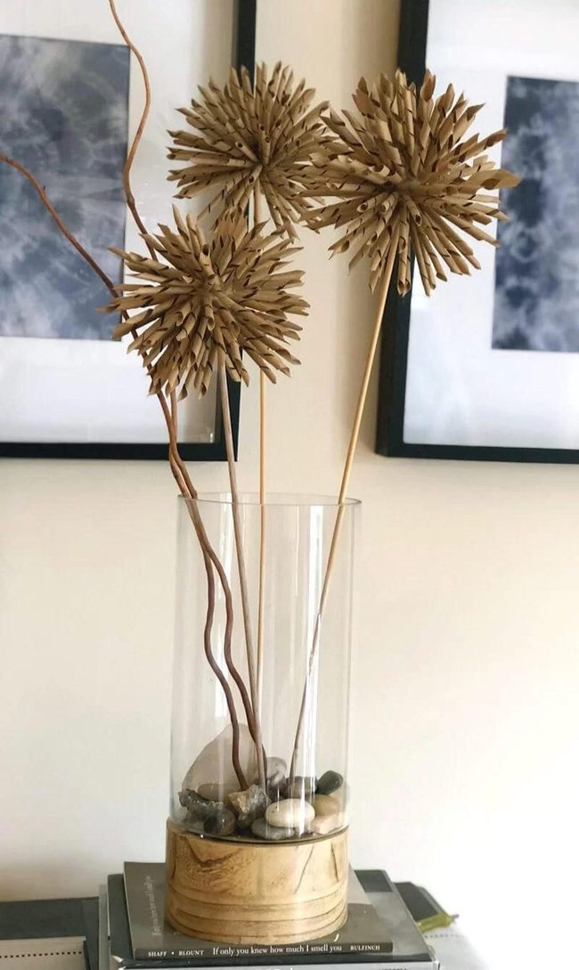 Cream Paper Flowers In Glass