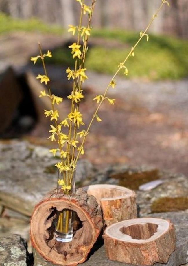 Yellow Blooms In Bark Container