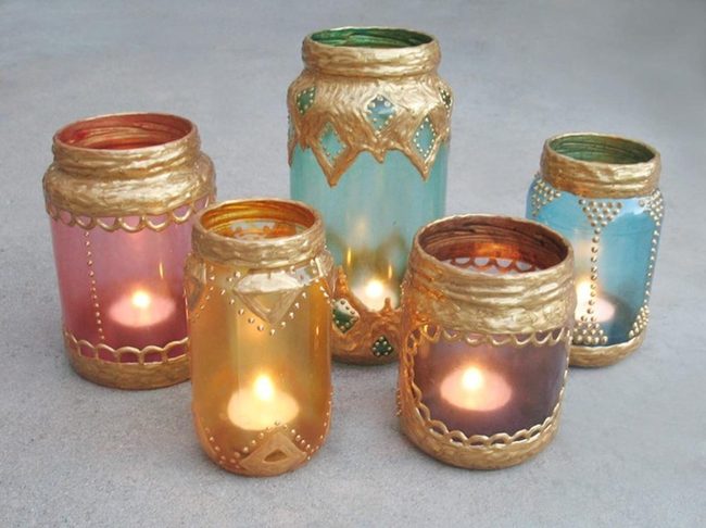 Multicolor Glass Jars Gold Rimmed