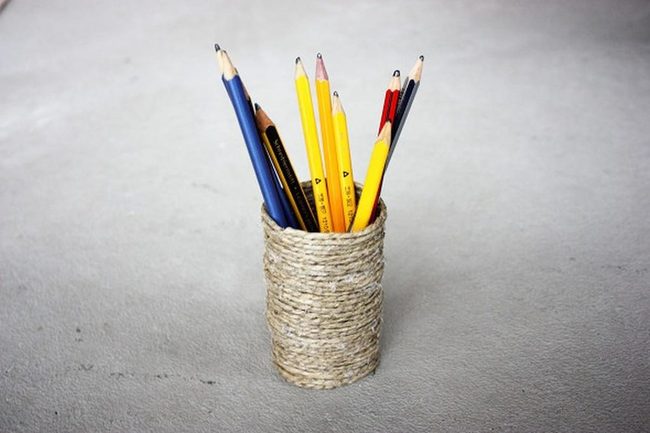 Rope-Wrapped Yellow Pencil Holders