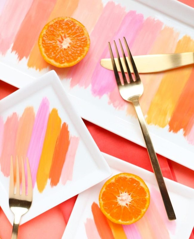 Painted Ceramic Plates, Golden Accents