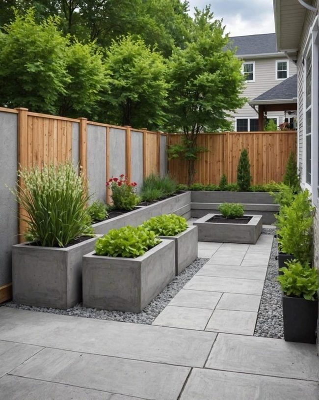 Concrete Patio Integrated Garden Beds