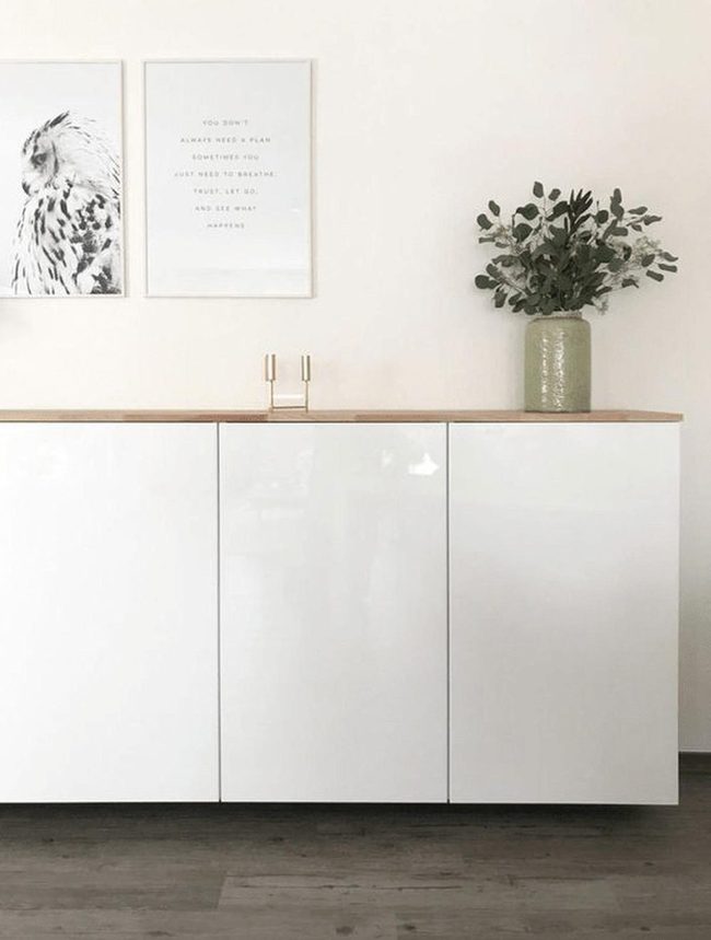 White Cabinets, Green Branches, Black Art