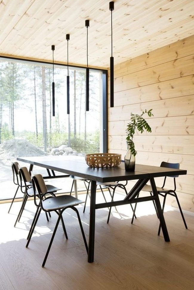 Black Pendants Over Natural Wood