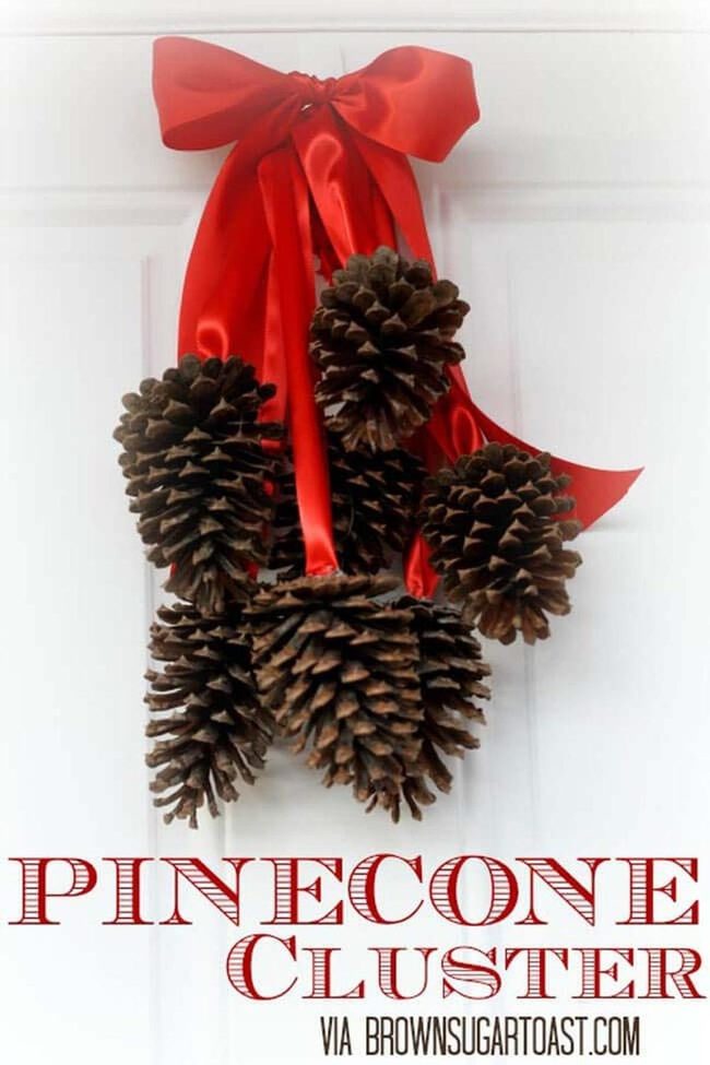 Pinecones And Red Ribbon Bow