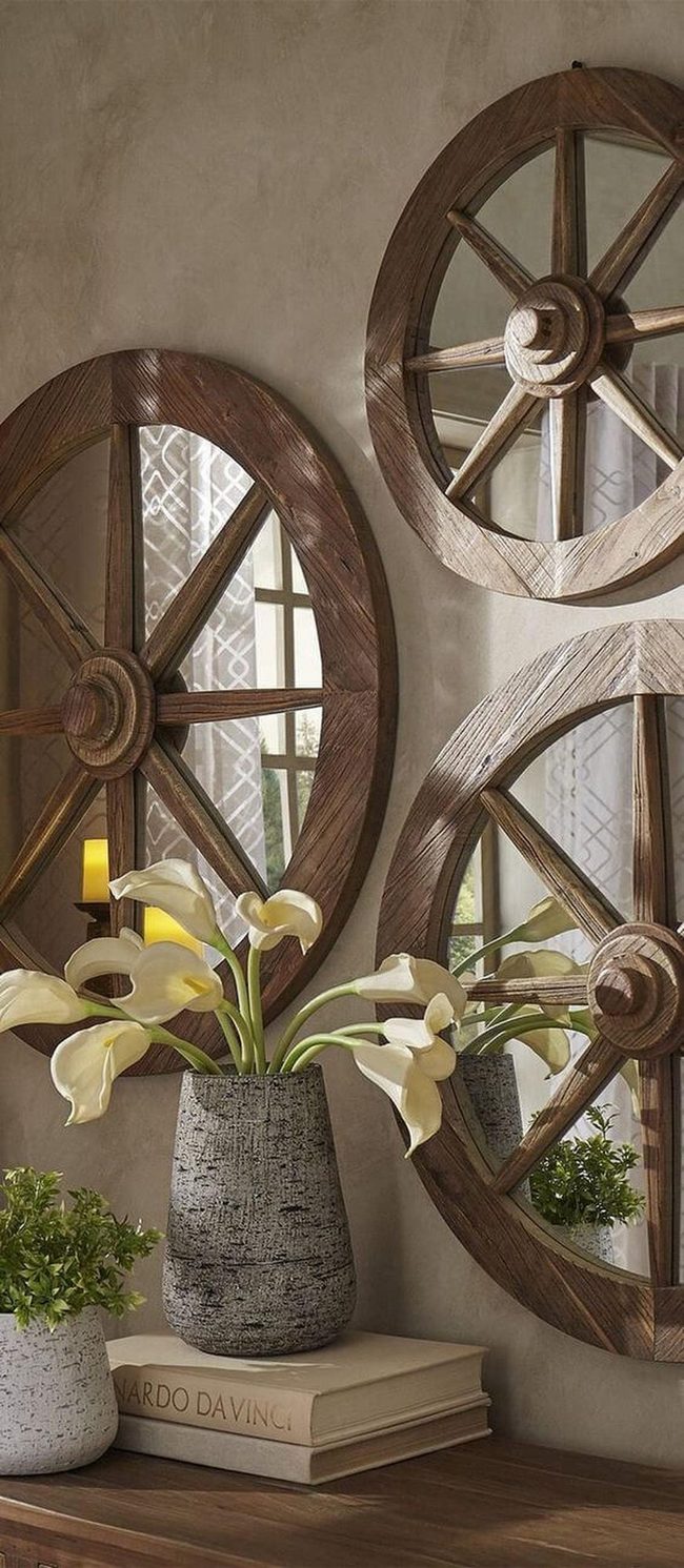 Wooden Wheel Mirrors, Earthy Glow