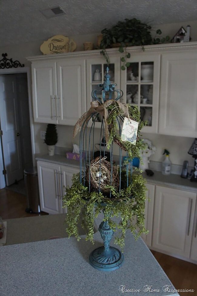 Blue Wire Birdcage Statement Piece