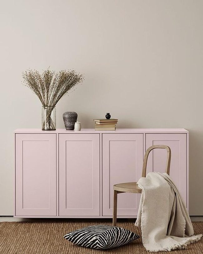 Pink Cabinets With Dried Flowers