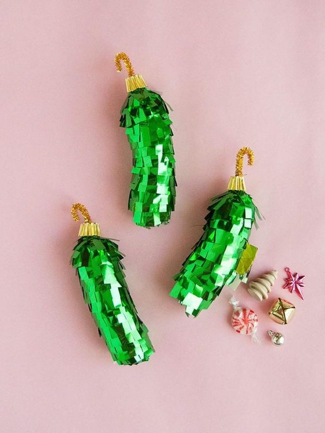Glittery Green Pickle Ornaments