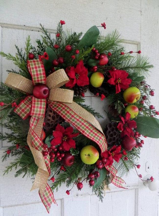 Crimson Apples, Green Leaf Wreath