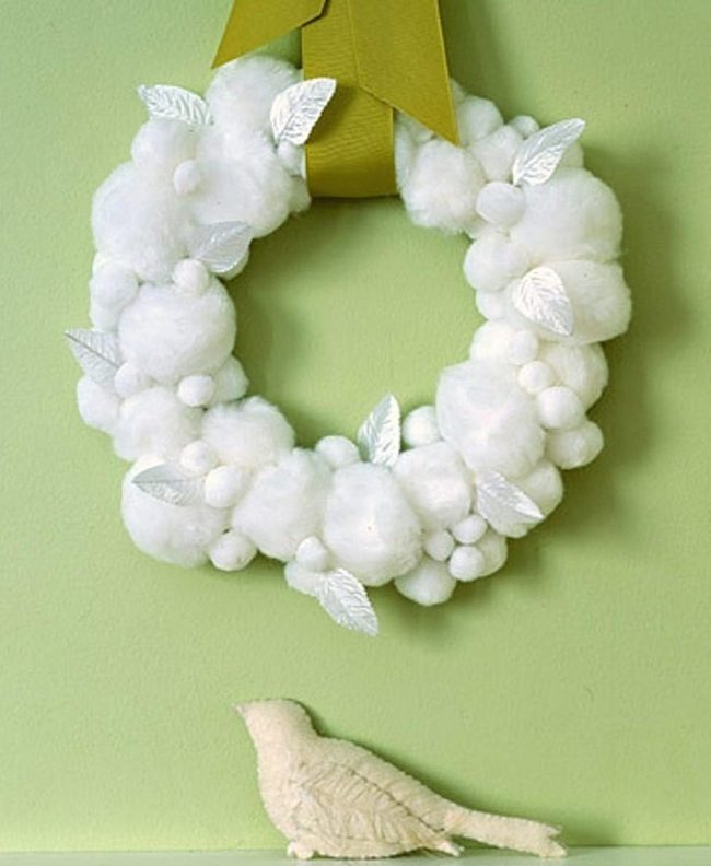 Mint Wall White Puff Wreath