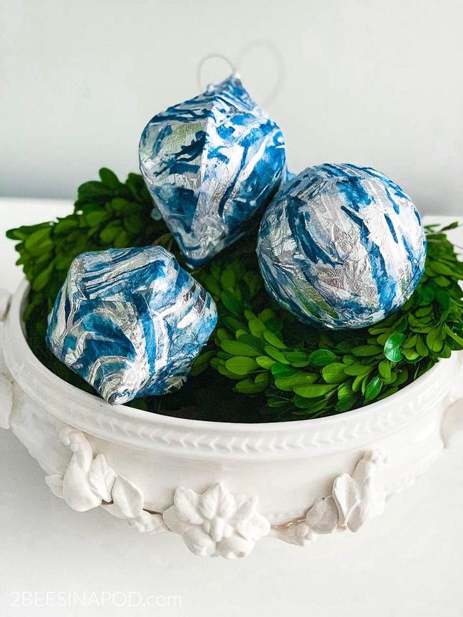 Crinkled Blue Silver Ornaments