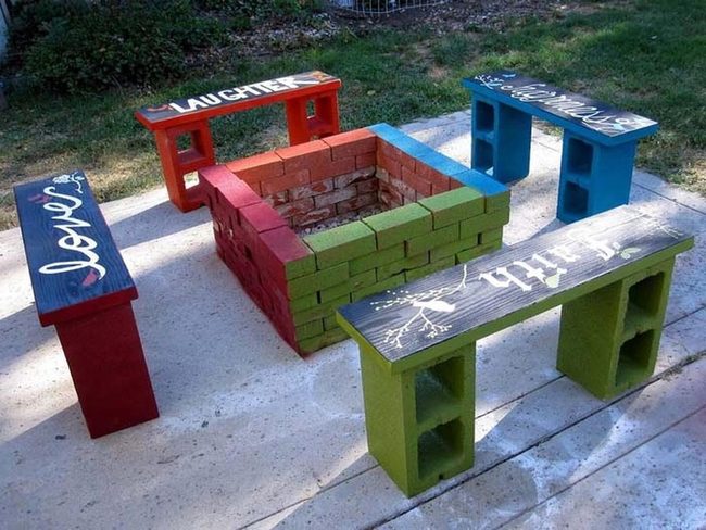 Painted Cinder Block Fire Seating