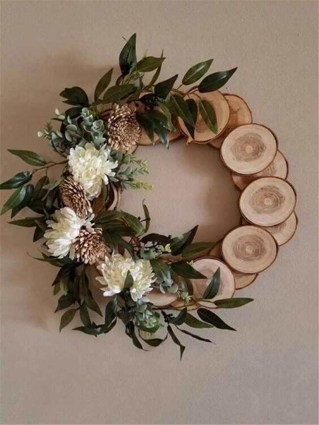 Wooden Wreath With Fresh Greenery