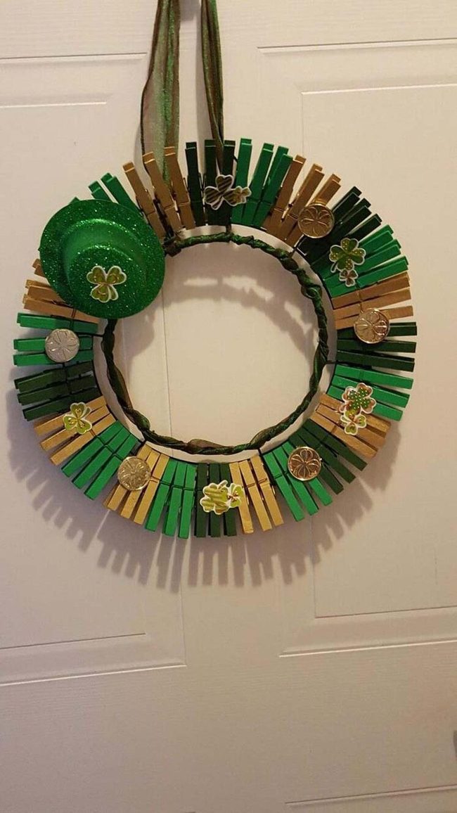 Green Clothespin St. Patrick Wreath