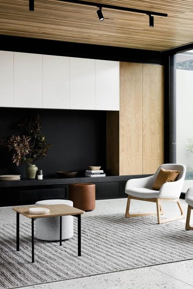Light Wood Ceiling With Black Accents